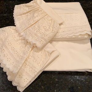 Full sheet set. Wide eyelet trim on flat sheet & pillowcases. Cream. St Mary’s